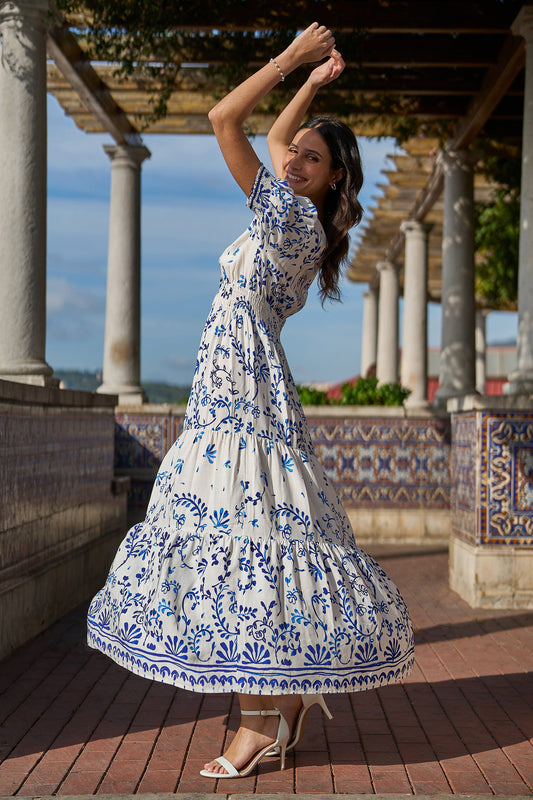 Yumi White Border Print Maxi Dress