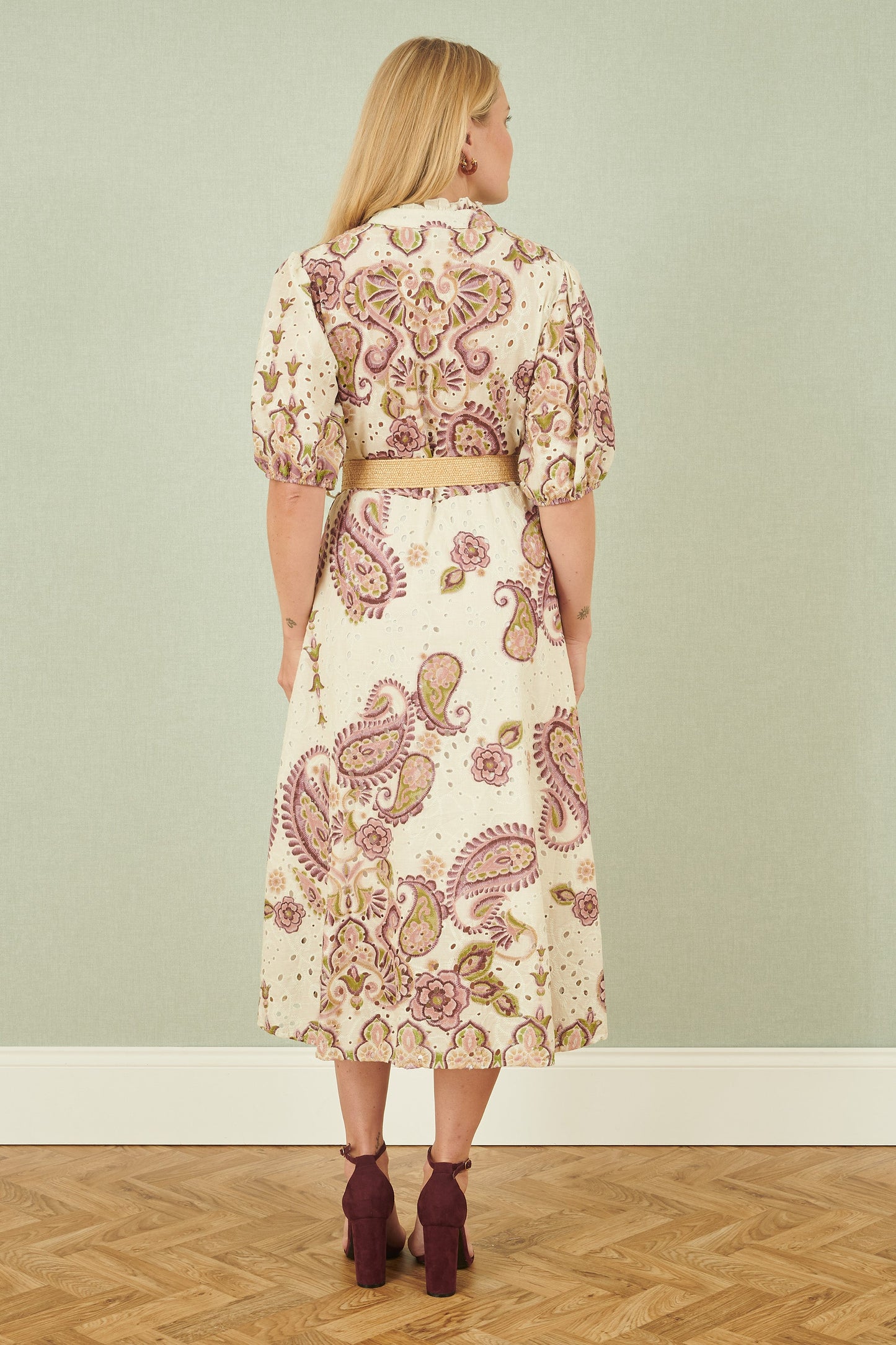 Yumi White Paisley Print Broderie Anglaise Cotton Midi Dress