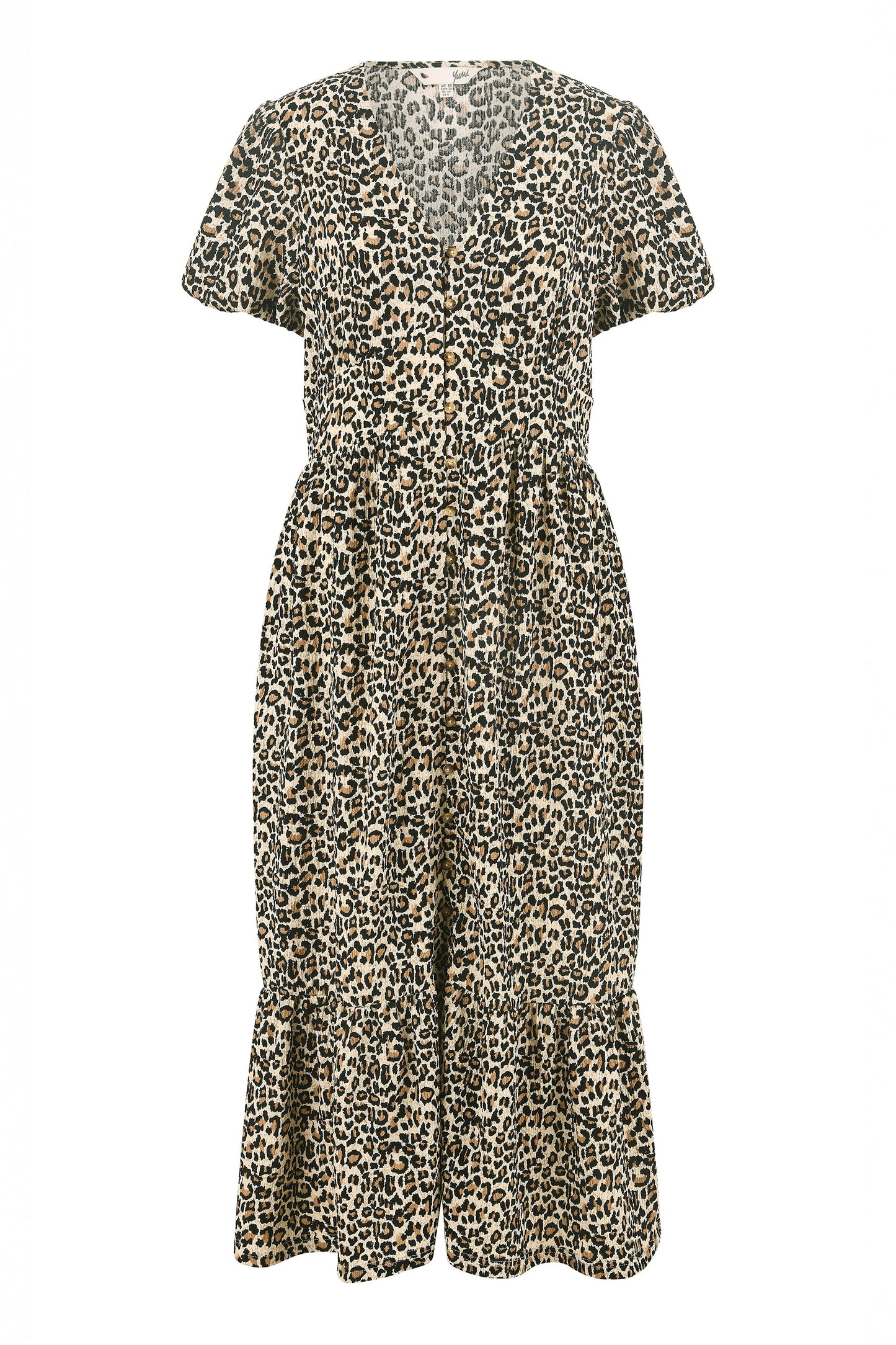 Yumi Brown Leopard Print Pleated Button Through Midi Dress