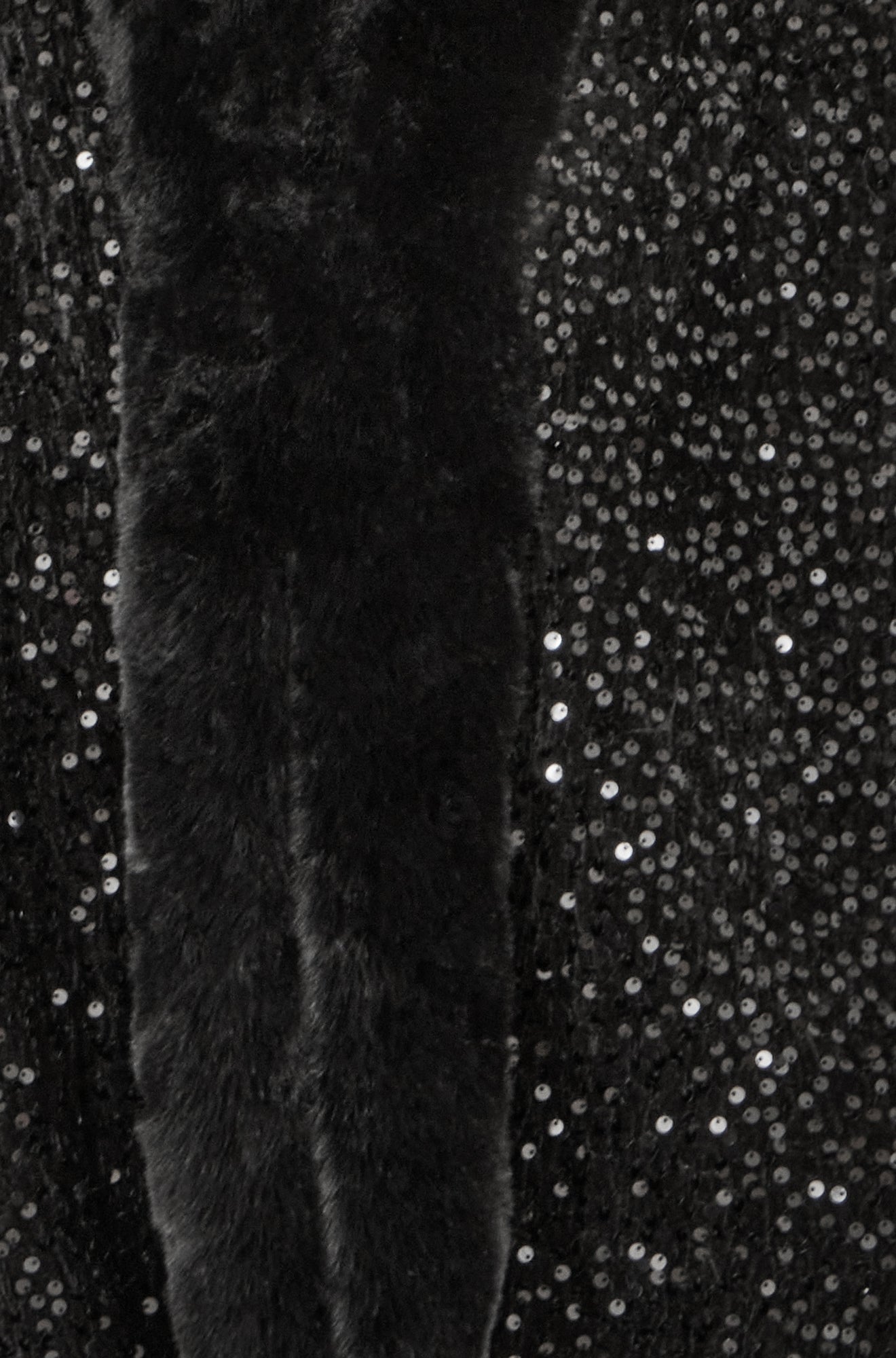 Yumi Black Sequin Cape with Faux Fur Trim and Lining