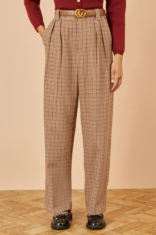 Yumi Brown Check Wide Leg Trousers