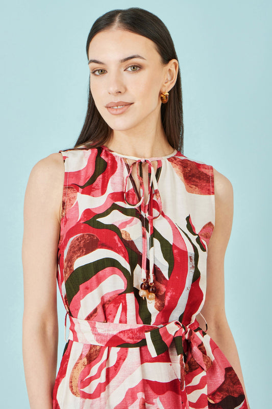 Yumi Pink Viscose Swirl Print Midi Dress