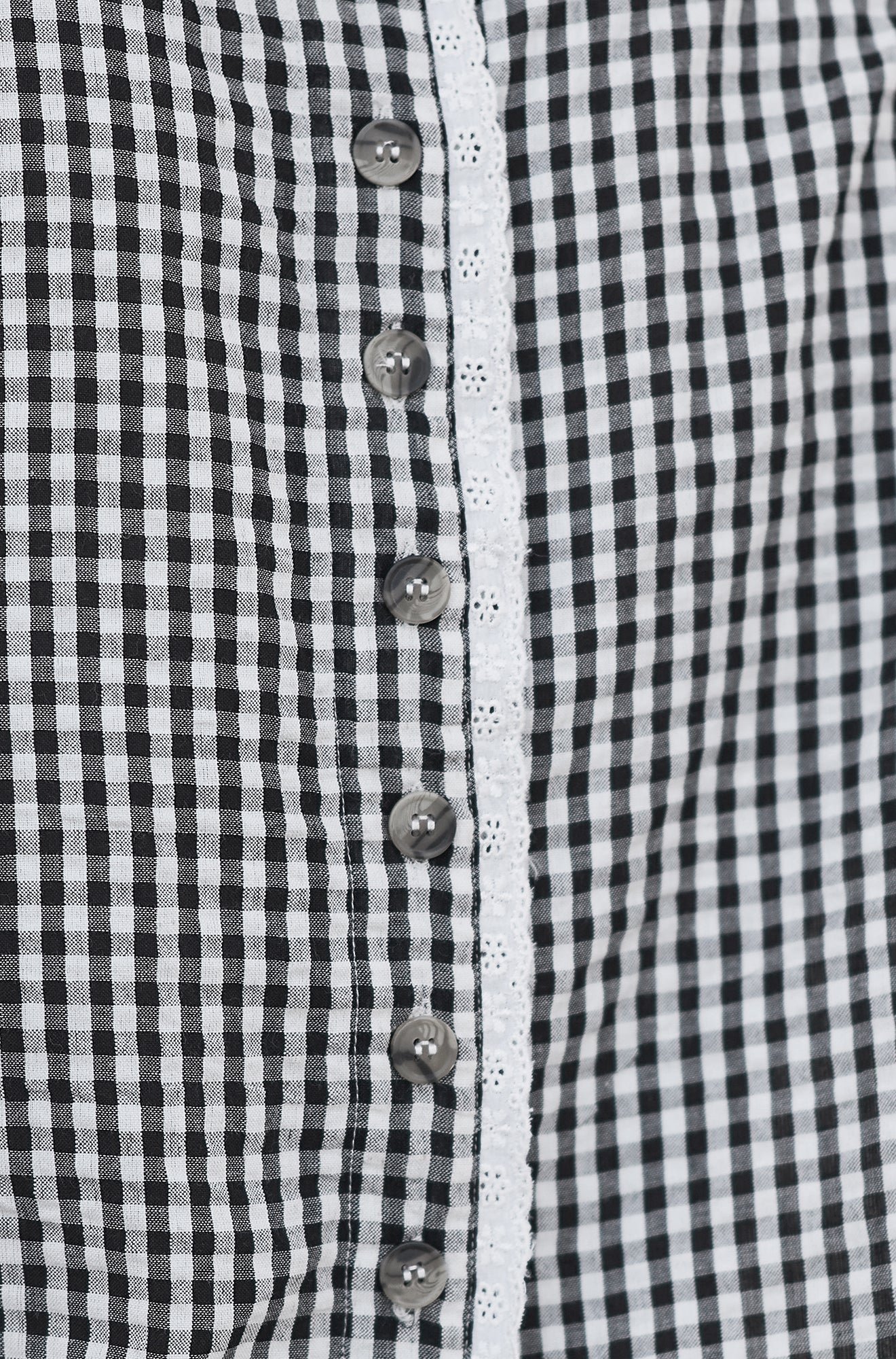 Yumi Black Gingham Cotton Top With Lace Trims