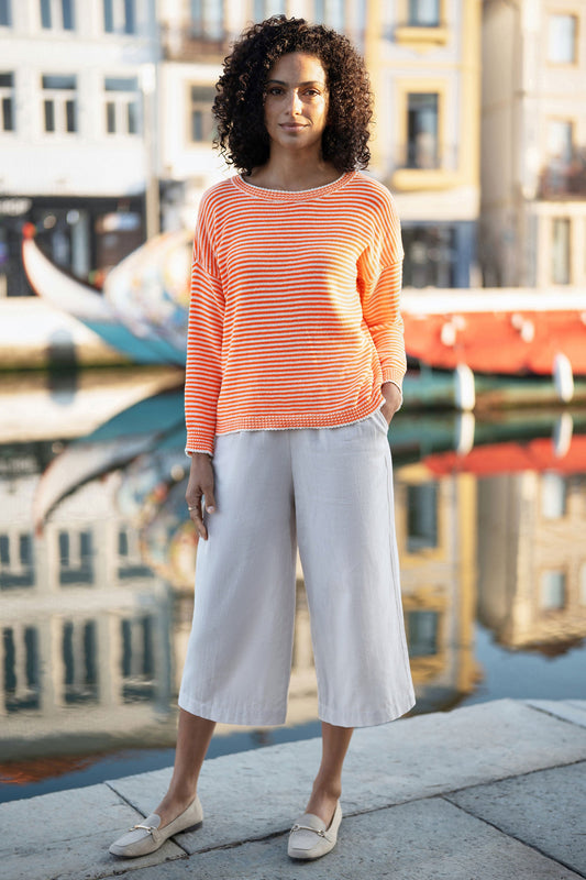 Yumi Orange Knitted Stripe Relaxed Jumper