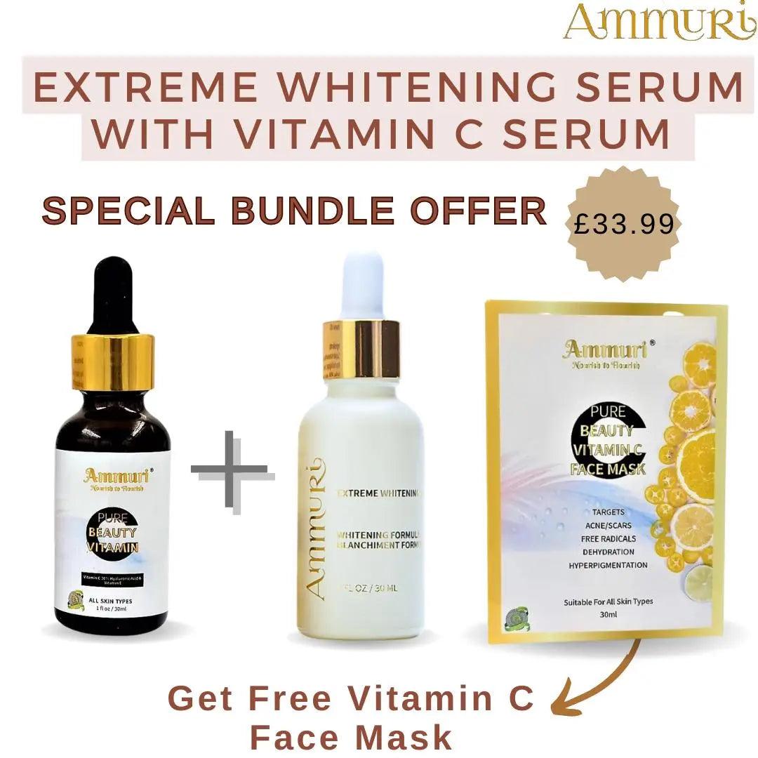 Extreme Whitening Serum Kojic Acid Lightening Serum & Ammuri Vitamin C Serum for Face  Free Vitamin C Face Mask
