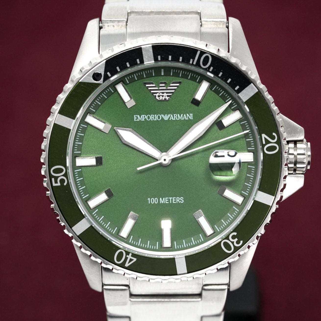 Emporio Armani AR11338 Men's Green Dial Diver Stainless Steel Watch