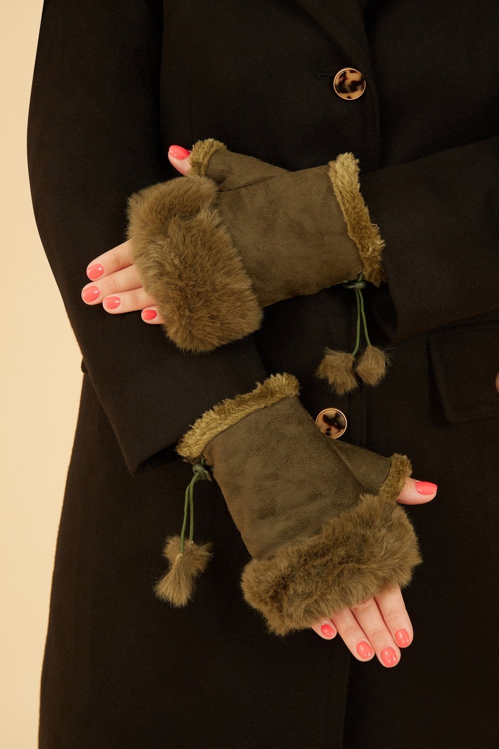 Green Fur Fingerless Suede Mittens