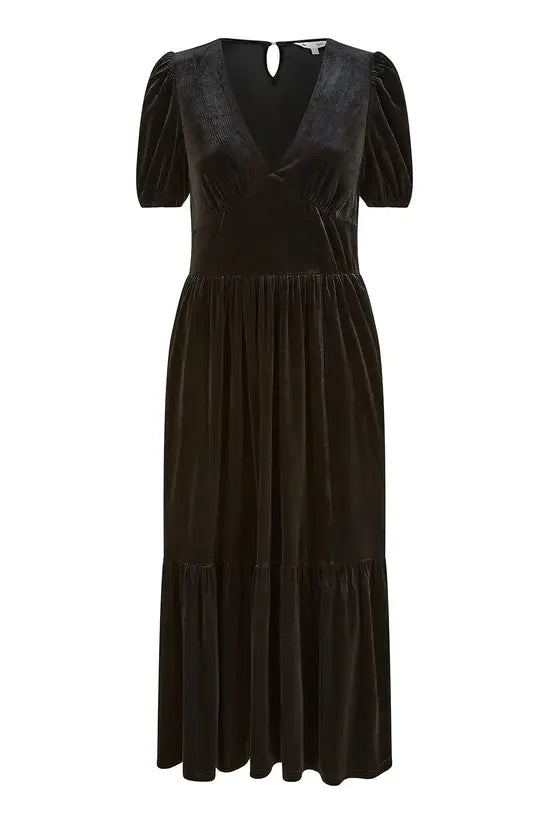 Yumi Black Velvet Midi Dress