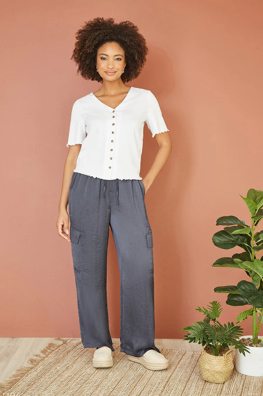 Yumi White Cotton Button Detail T-Shirt