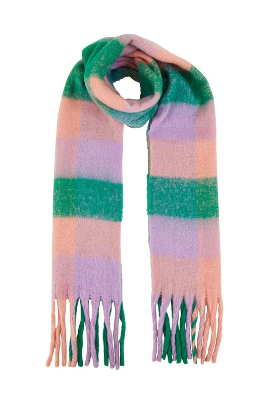 Yumi Purple And Green Check Fluffy Scarf