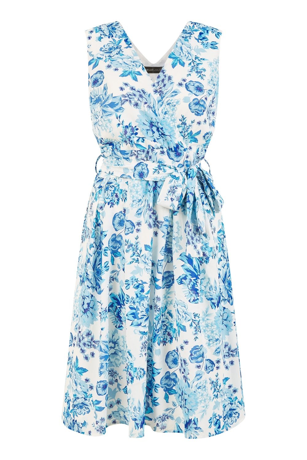 Mela Blue Floral Wrap Over Skater Dress