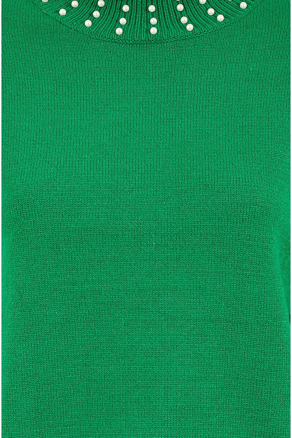 Mela Green Pearl Detail High Neck Jumper