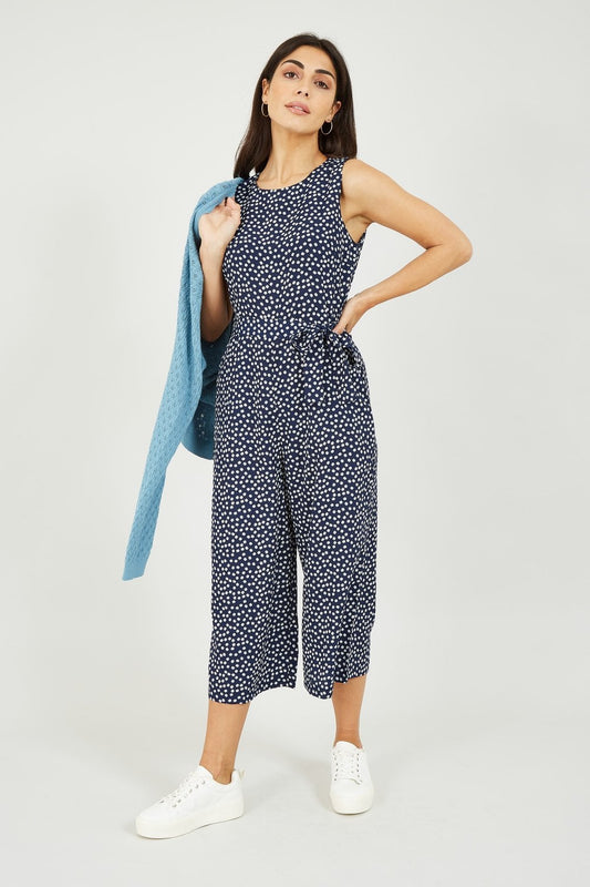 Mela Navy Ditsy Daisy Sleeveless Culotte Jumpsuit