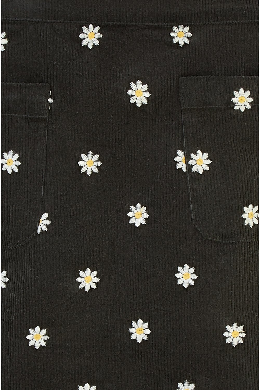 Yumi Black Corduroy Embroidered Daisy Mini Skirt
