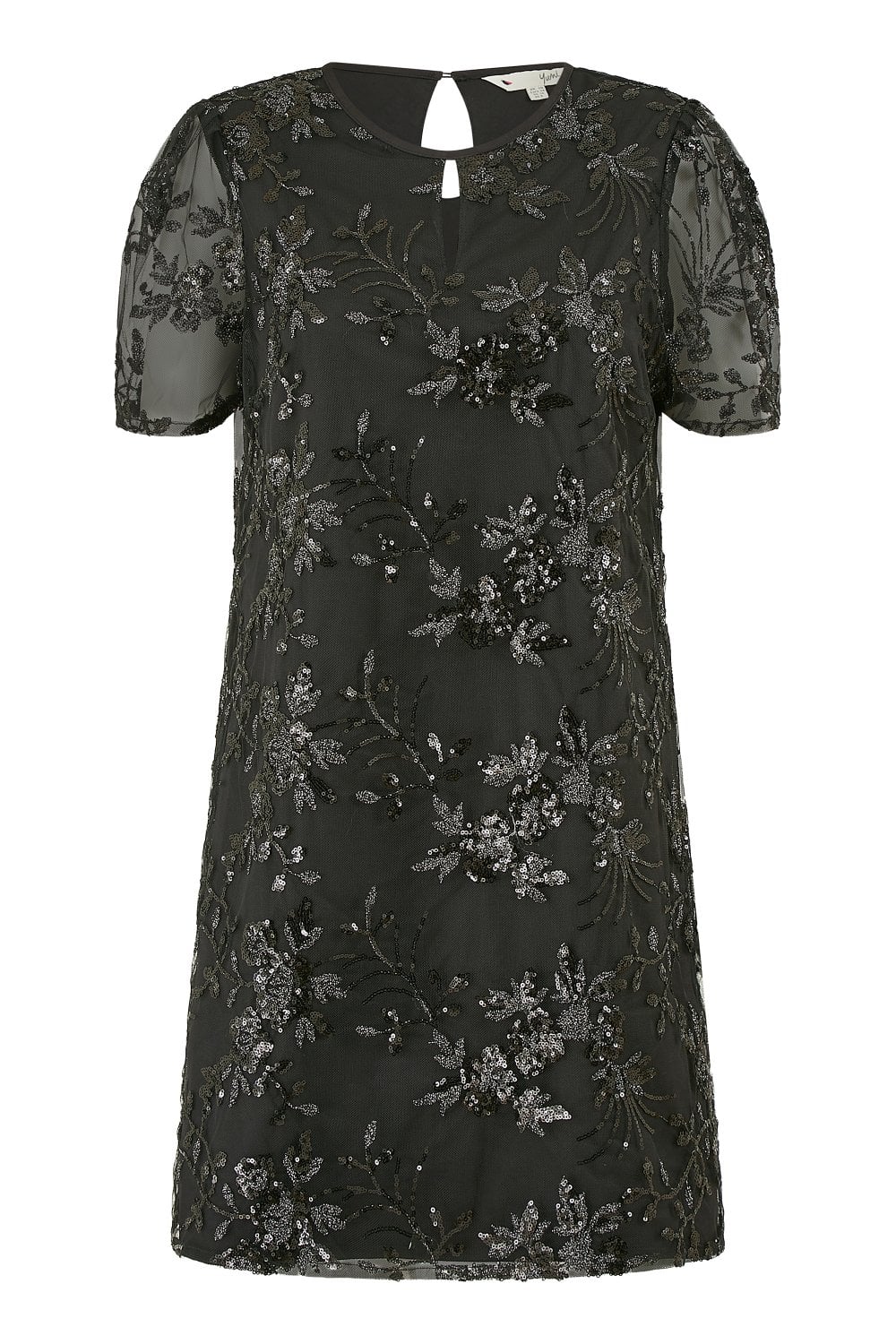 Yumi Black Sequin Embroidered Tunic Dress