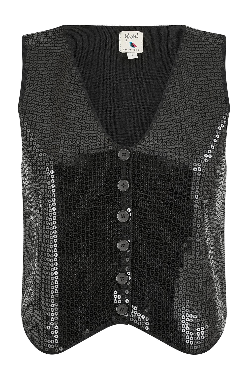 Yumi Black Sequin Waistcoat With Knitted Back