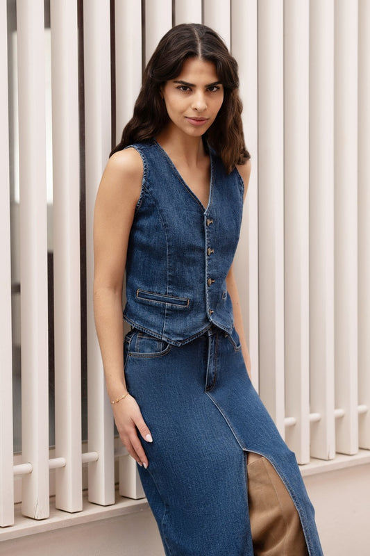 Yumi Blue Denim Stretch Waistcoat