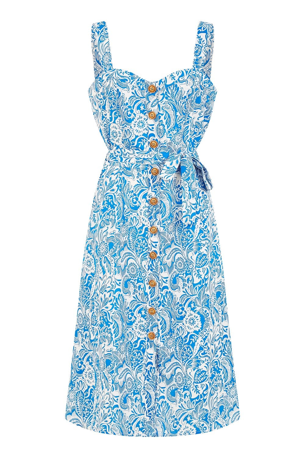 Yumi Blue Paisley leaf Print Midi Sundress