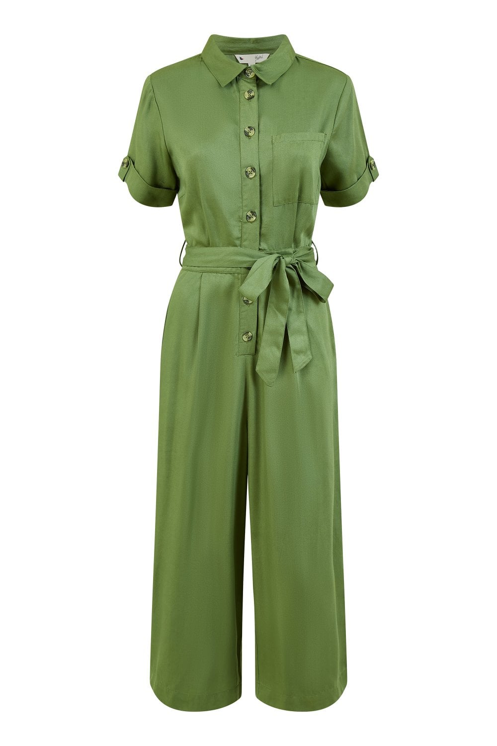 Yumi Green Twill Viscose Utility Jumpsuit