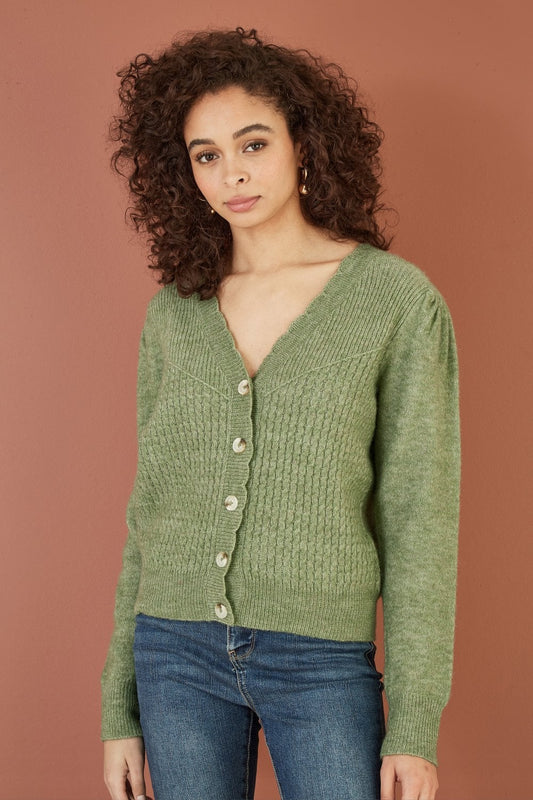 Yumi Green Twist Knit Button Up Cardigan