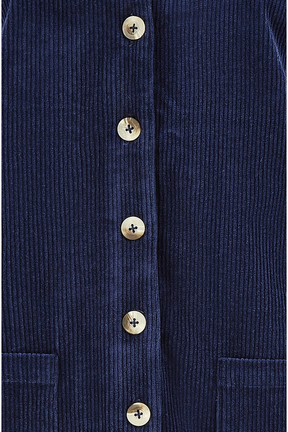 Yumi Navy Cord Button Through Pinafore Dress With Pockets