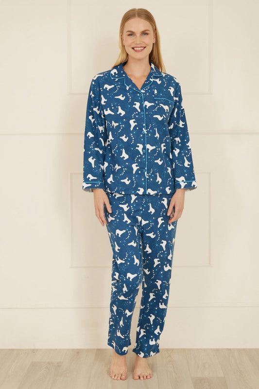 Yumi Navy Polar Bear Brushed Cotton Pyjamas