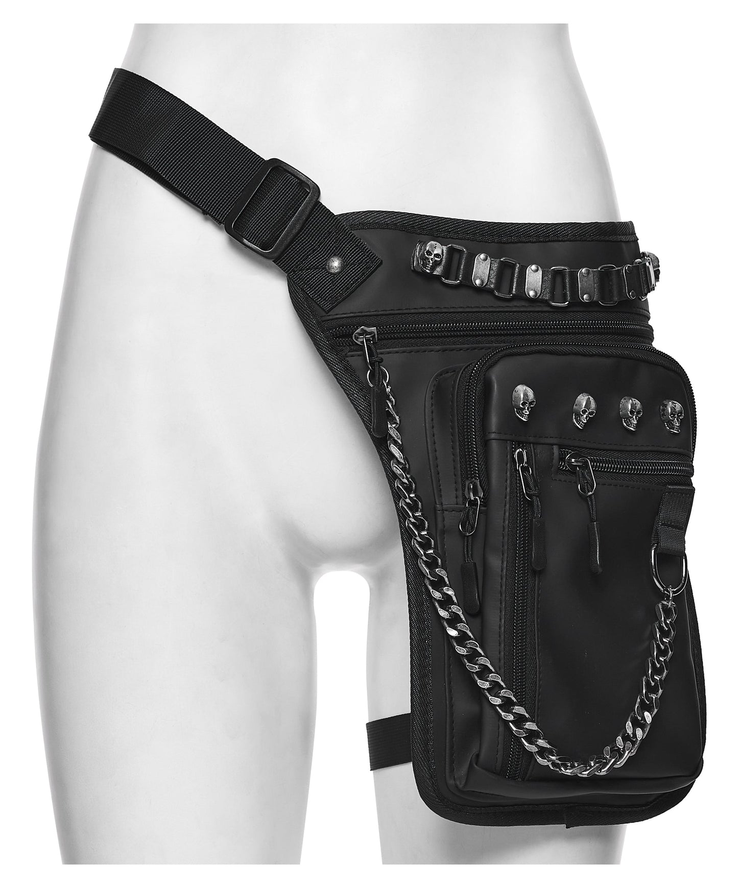 Punk Rave Cyberpunk Chain & Skull Hardware Waist–Leg Bag