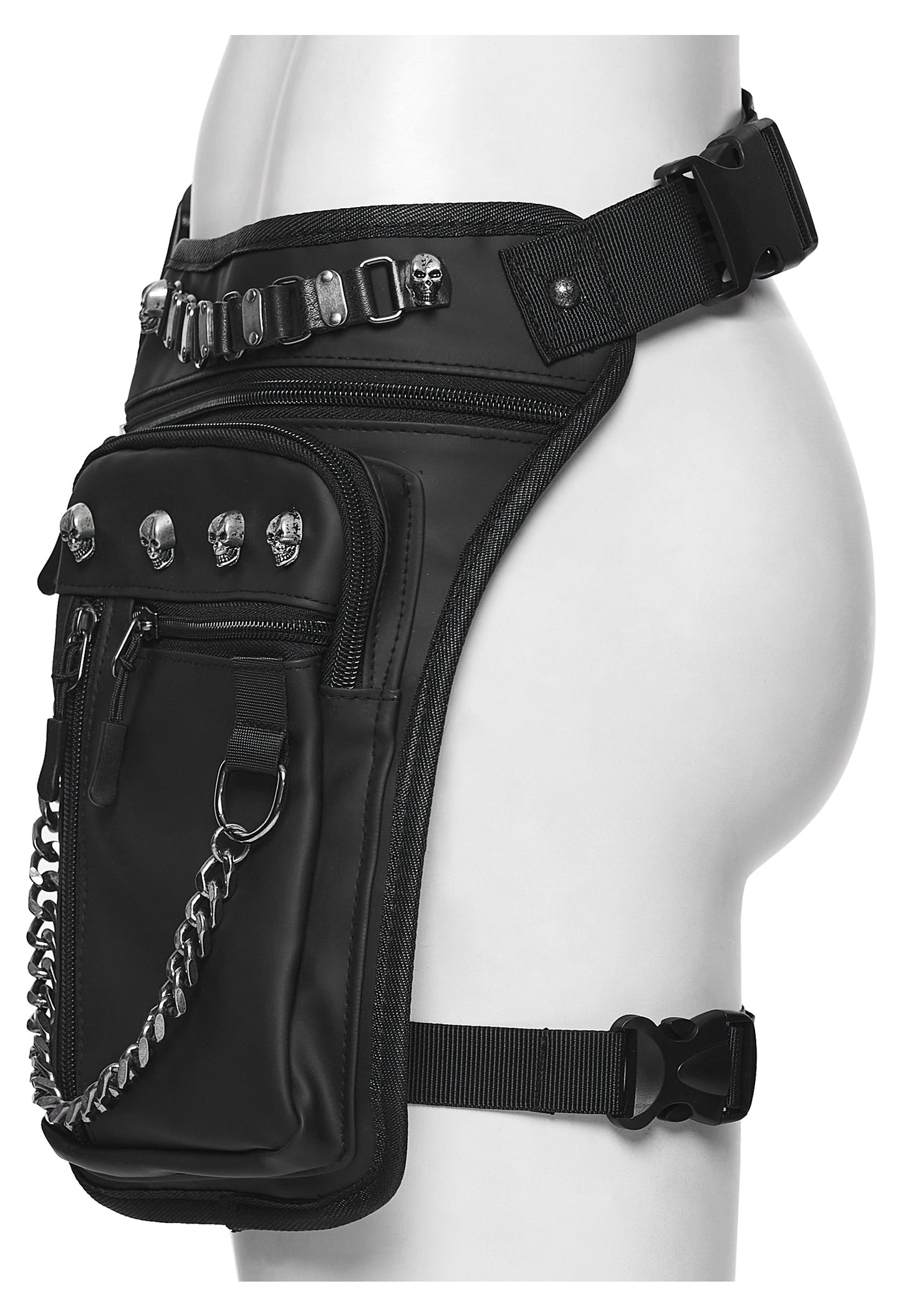 Punk Rave Cyberpunk Chain & Skull Hardware Waist–Leg Bag