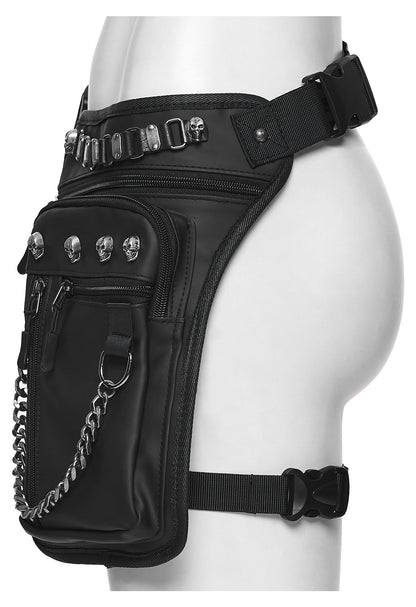Punk Rave Cyberpunk Chain & Skull Hardware Waist–Leg Bag