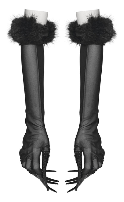 Punk Rave Fluffy Goth Claw Gloves