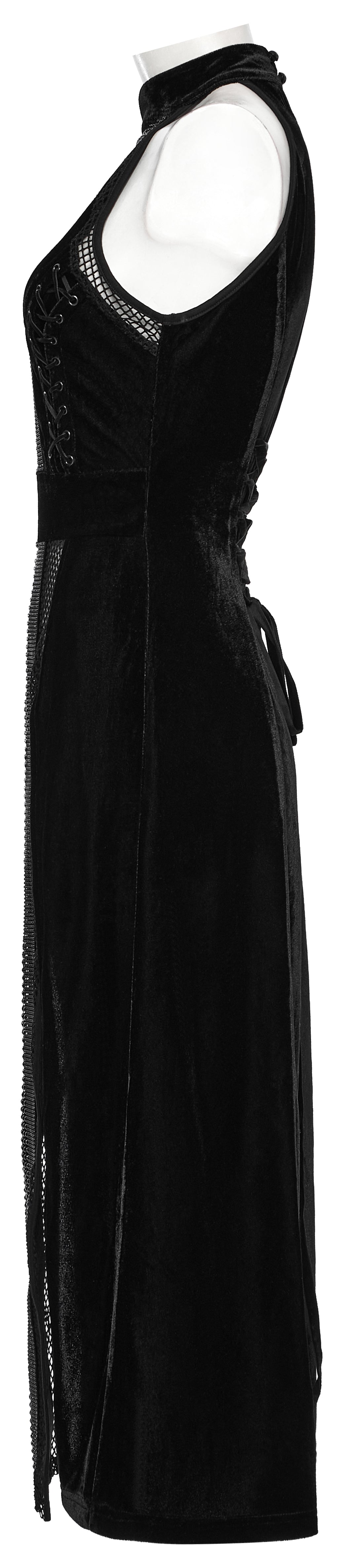 Punk Rave Selene Velvet Mesh High Slit Goth Dress In Black