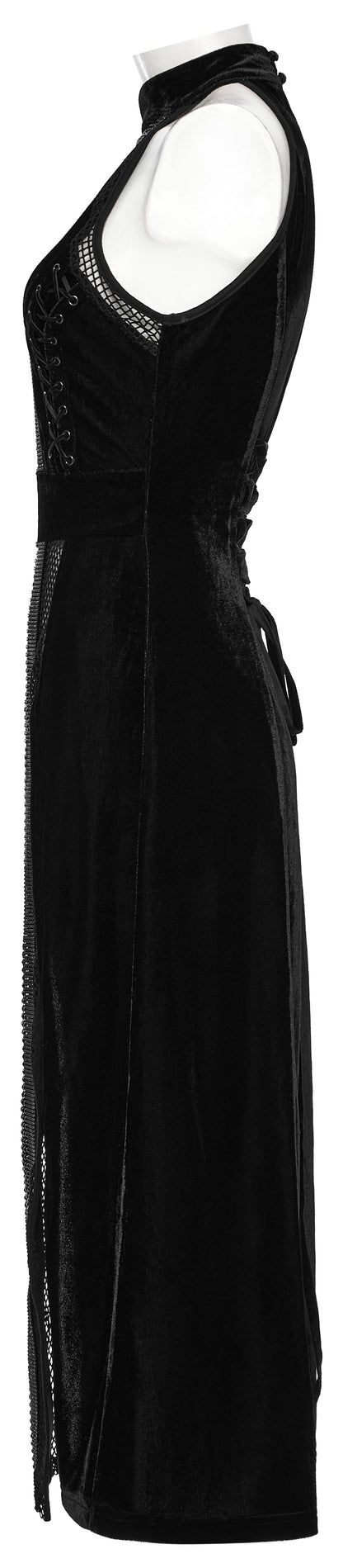 Punk Rave Selene Velvet Mesh High Slit Goth Dress In Black