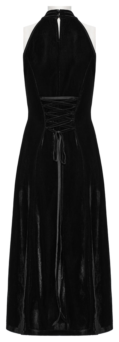 Punk Rave Selene Velvet Mesh High Slit Goth Dress In Black