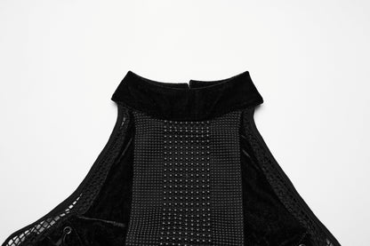 Punk Rave Selene Velvet Mesh High Slit Goth Dress In Black