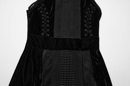 Punk Rave Selene Velvet Mesh High Slit Goth Dress In Black