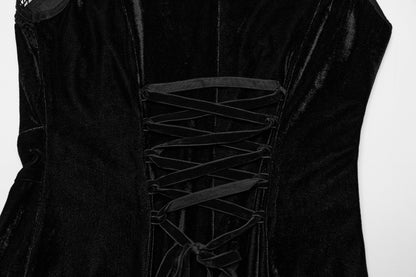 Punk Rave Selene Velvet Mesh High Slit Goth Dress In Black