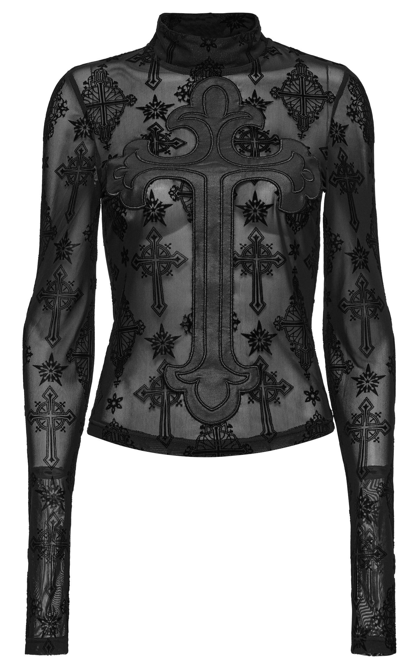 Punk Rave Morrigan Cross Embroidered Mesh Top