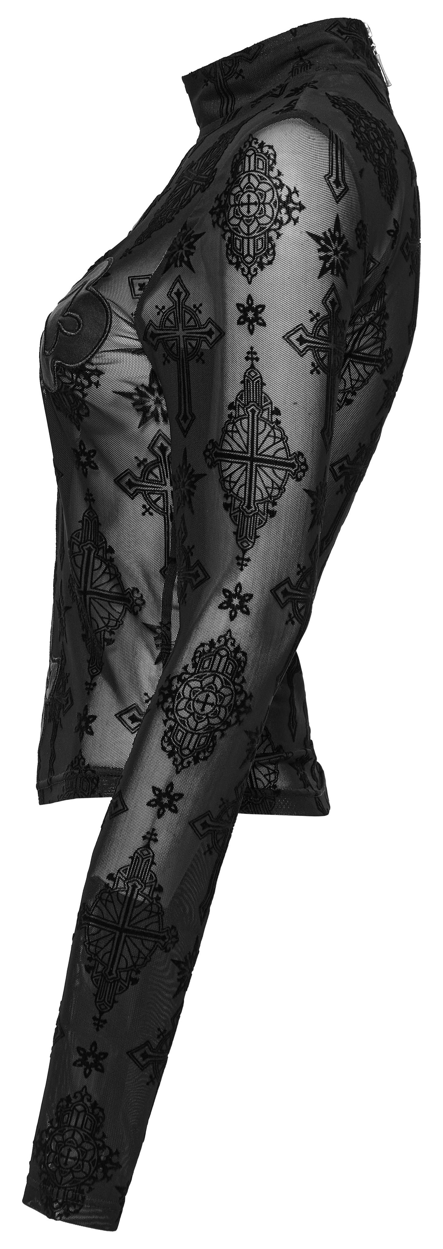 Punk Rave Morrigan Cross Embroidered Mesh Top