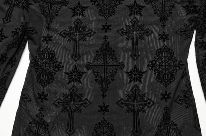 Punk Rave Morrigan Cross Embroidered Mesh Top
