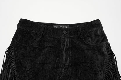 Punk Rave Morrigan Wasteland Tassel Flare Goth Pants In Black