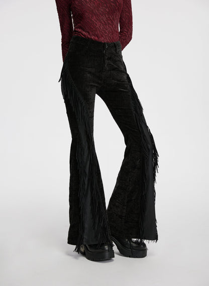 Punk Rave Morrigan Wasteland Tassel Flare Goth Pants In Black