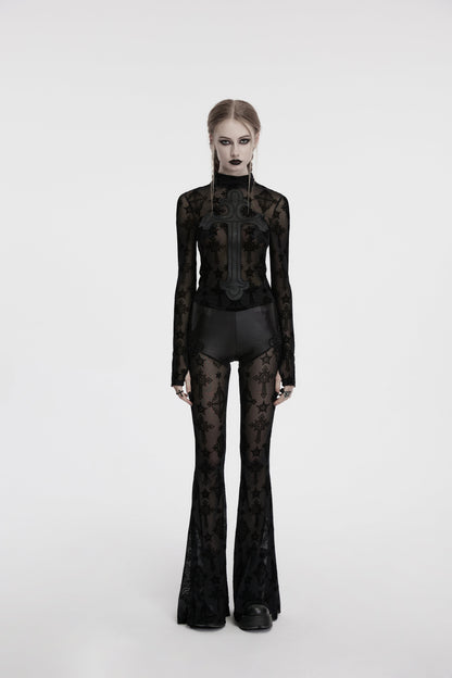 Punk Rave Morrigan Cross Embroidered Mesh Top