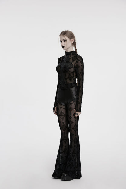 Punk Rave Morrigan Cross Embroidered Mesh Top