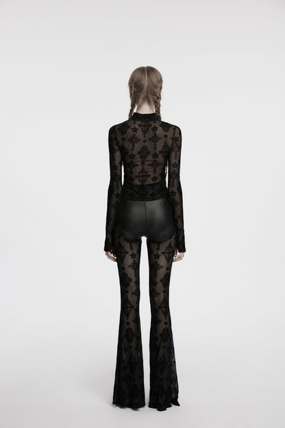 Punk Rave Morrigan Cross Embroidered Mesh Top