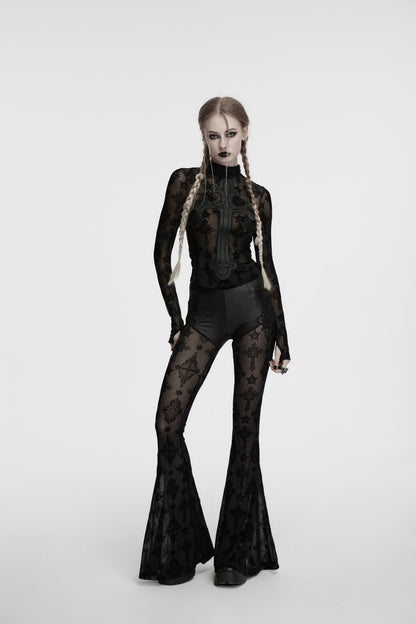 Punk Rave Morrigan Cross Embroidered Mesh Top