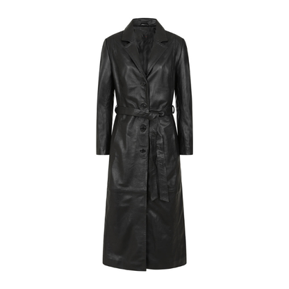 Women's Real Leather Trench Coat | Black