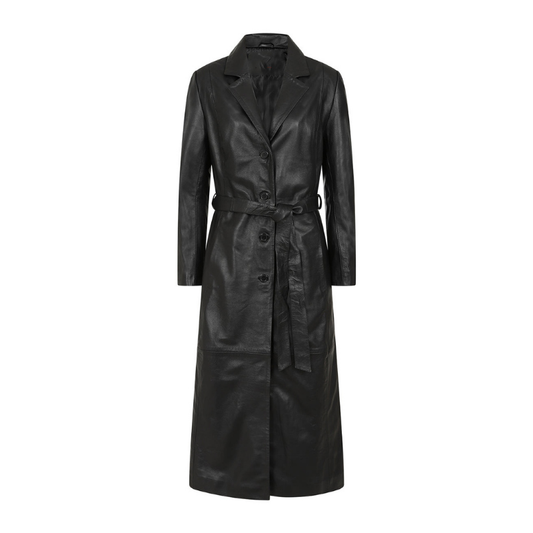 Women's Real Leather Trench Coat | Black
