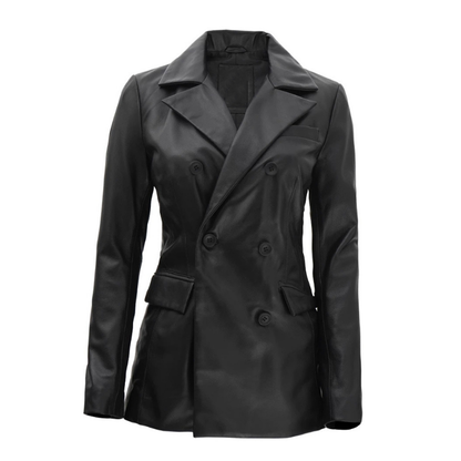 Women's Leather Blazer Coat | Black