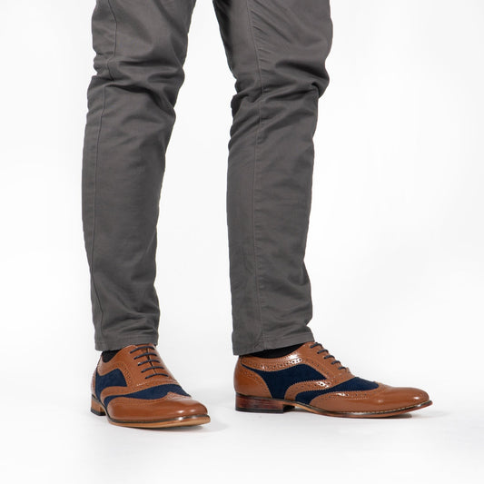 Goor DAVID Mens Two Tone Brogues Tan/Navy
