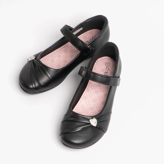 US Brass PAIGE II Girls Touch Fastened Diamante Brooch Bar Shoes Black